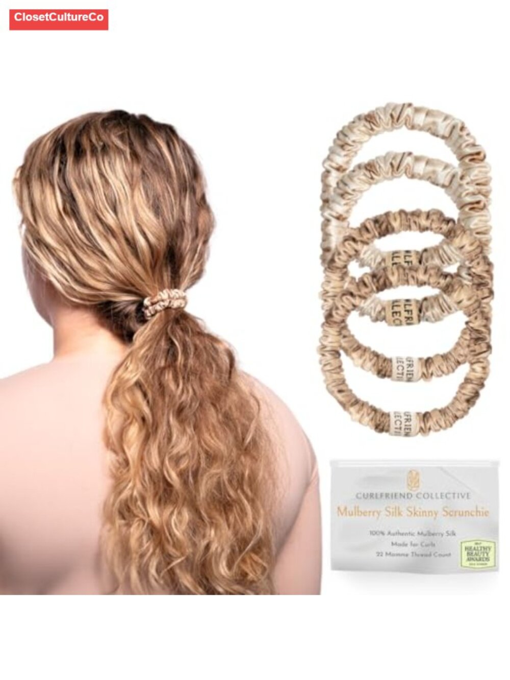 Mulberry Silk Skinny Scrunchies 4 Pack Hair Ties Gentle Hold